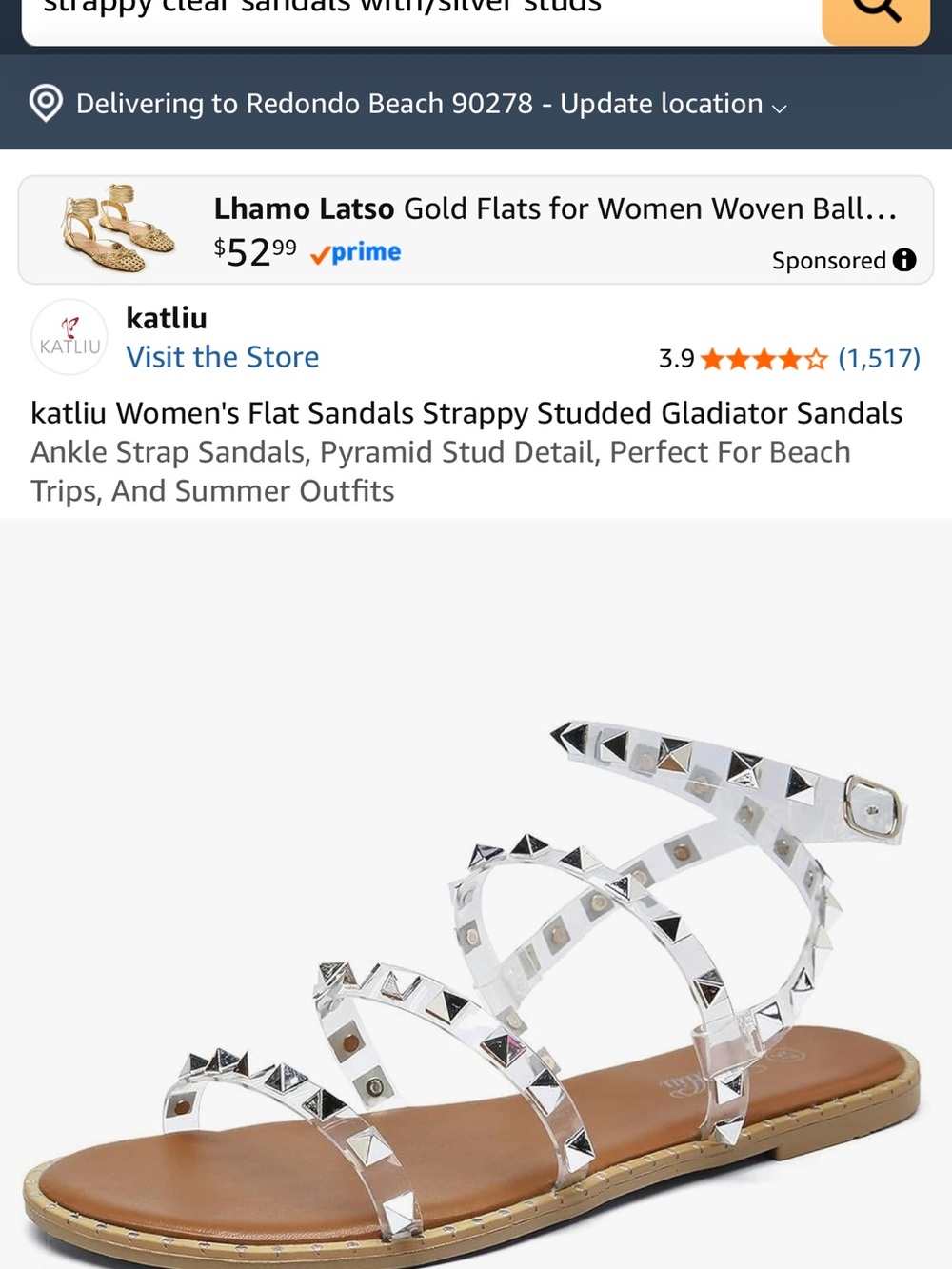 Women's Clear Strappy Studded Flat Sandals - Clear/Silver